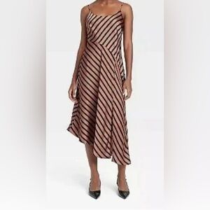 a.new day Black and Copper Orange Striped Spaghetti strap Midi Dress - Medium